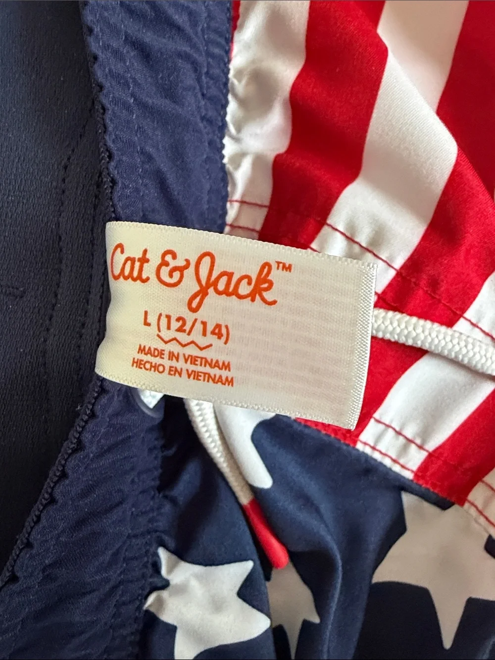 Cat & Jack Boys American Flag Swim Trunks Size L (12/14) Mesh Lined
